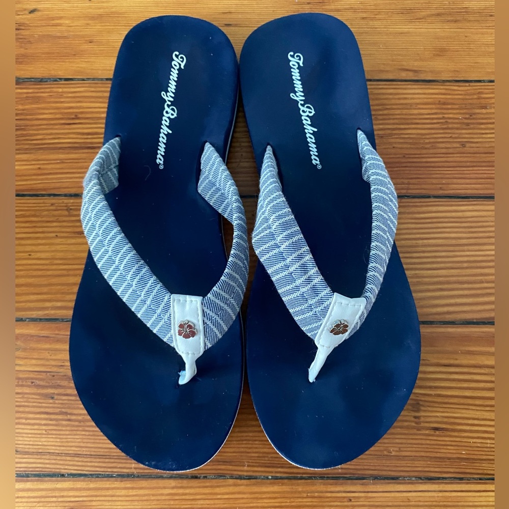 Tommy Bahama Navy and White Flip Flops